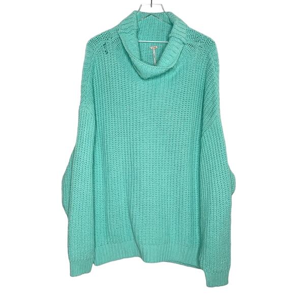 Free People S NEW Swim Too Deep Turtleneck Sweater Aqua Slouchy *flaw - Picture 2 of 13